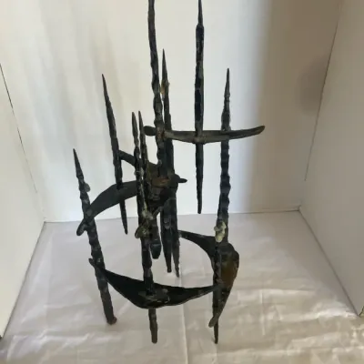 Mid-Century Brutalist Hand Forged Iron Sculpture 