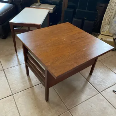 MCM Walnut Side Table with Slide-Out TV Trays
