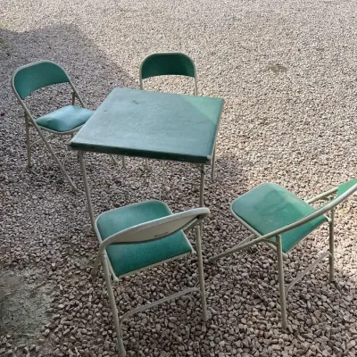 Green Fold Out Card Table with Chairs 