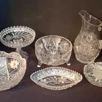 Cut Glass Collection With Pitcher, Bowls & More