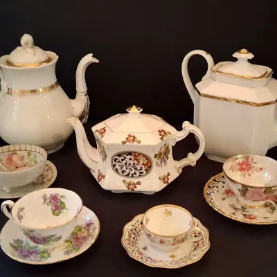 Vintage English Ironstone Teapots, Schumann Bavaria Dresden Floral & Royal Chelsea Fine Bone China