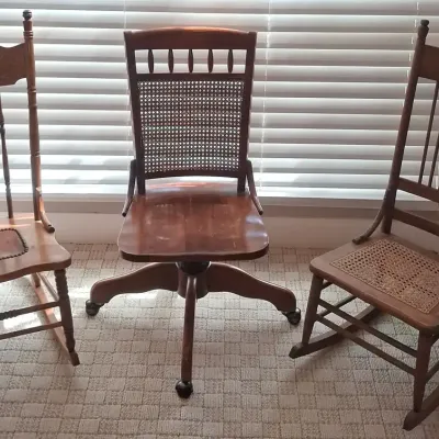 Three Traditional Wood Chairs Featuring Rocking Chairs & Swivel Chair