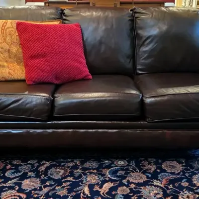 Broyhill Laramie Style Brown Leather Sofa with Nailhead Trim