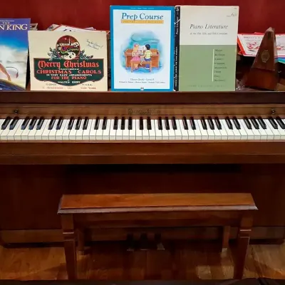 Henry F. Miller Upright Piano by Aeolian Corporation With Bench, Sheet Music And Metronome