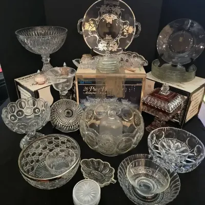 Cut Glass Punch Set, Serving Bowls, Platters & Entertaining Glassware