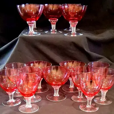 Pink Depression-Style Glass Champagne and Port Wine Glasses