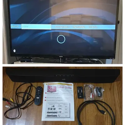Sanyo HDMI Flat-Screen HDTV with Polk Bluetooth Sound Bar, Remotes & Cables