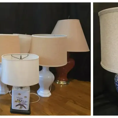 Six Decorative Table Lamps Featuring Crystal, Blue & White Porcelain, and Ceramic Designs