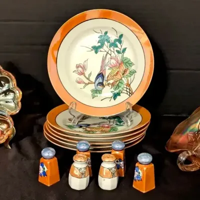 Chikaramachi Japanese Lusterware Plates, Shakers & Millersburg Carnival Glass