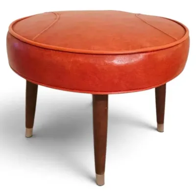 Mid century round orange vinyl footstool