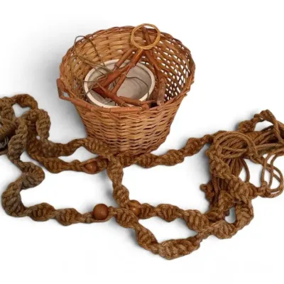 Boho macrame plant hanger wicker hanging pot white ceramic planter