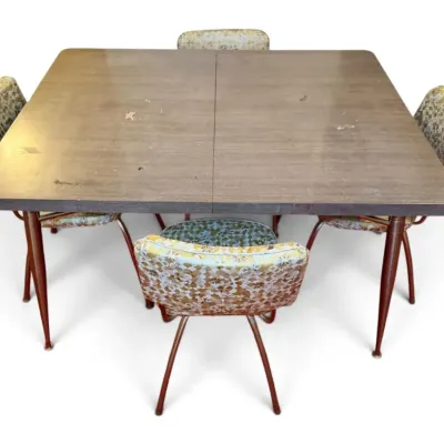 Mcm formica kitchen dining table w yellow patterned vinyl chairs
