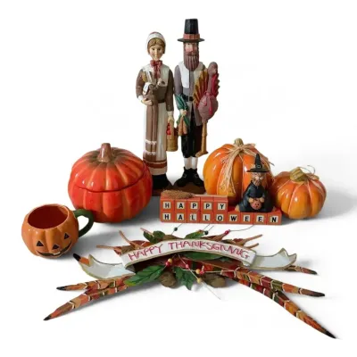 Thanksgiving halloween wood carved figures pumpkins mug more