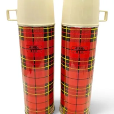 Vintage king seeley red tartan plaid thermoses pair