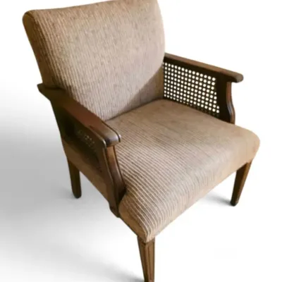 Upholstered cane side armchair