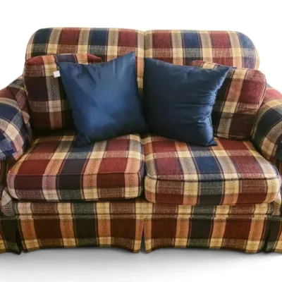 Broyhill cranberry navy plaid loveseat 1