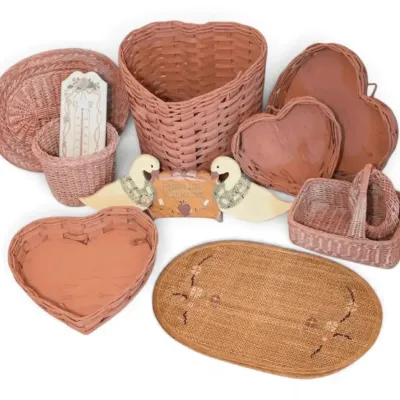 Pink heart shaped woven baskets more