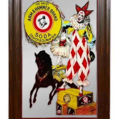 Vintage arm hammer circus clown advertising mirror
