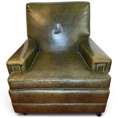 Rike s olive green leather armchair w wheels