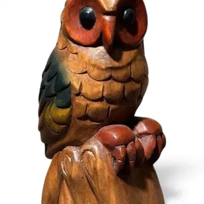 Mcm wood carved owl statue