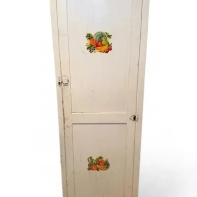 Vintage white painted wood pantry w fruit decals