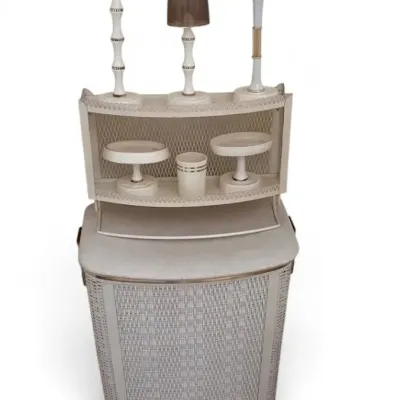 Vintage white wicker hamper bathroom shelf soap dishes organizers