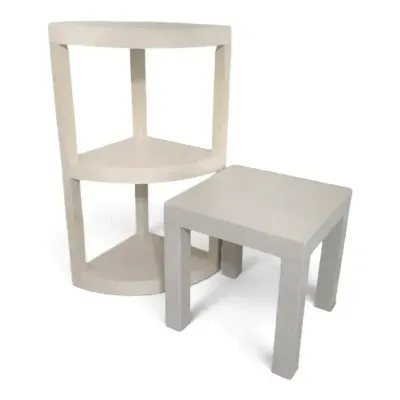 White plastic side table 3 tiered shelf