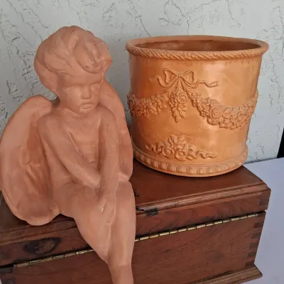 Terracotta Sitting Shelf Angel and Terracotta Planter