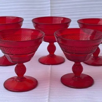 Viking Glass Mount Vernon Ruby Red Champagne / Tall Sherbet Glasses- 5 pc