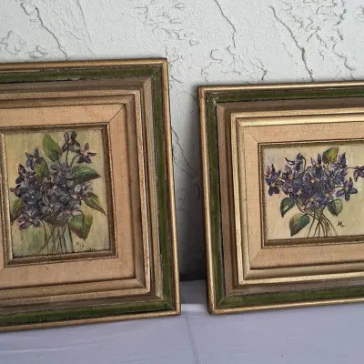 Hand Painted Framed Floral Duo