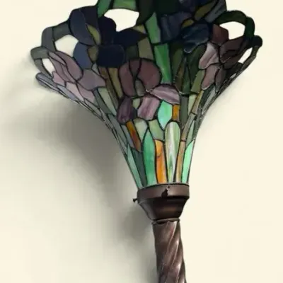 Tiffany Style Stained Glass Iris Torchiere Floor Lamp