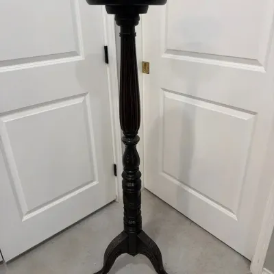Carved Wood Pedestal Stand With Elaborate Ball And Claw Feet