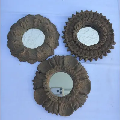 Vintage Ornate Cast Resin Small Wall Accent Mirrors Dark Bronze - Set of 3 *As Is*