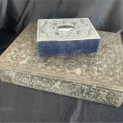 Vintage Decorative German Tin Box And Velvet Lined Jewelry Box 
