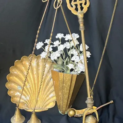 Brass Collection 3 Snuffers, Bosun's pipe, Tray, and Wall Pocket Vase