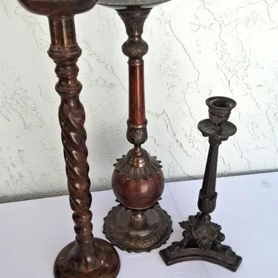 Brass And Wood Ornate Candle Holders