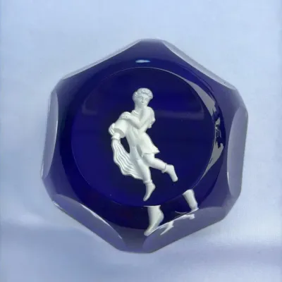 Vintage Baccarat France Faceted Cobalt Crystal Aquarius Zodiac Paperweight