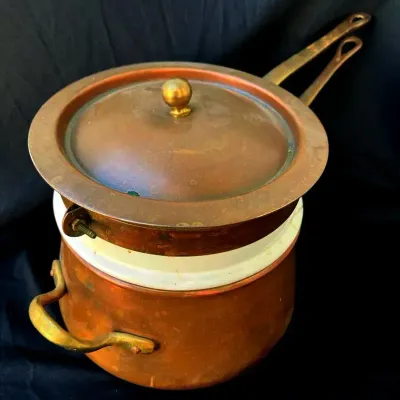 Vintage Copper and Ceramic Double Boiler