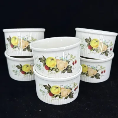 Vintage Royal Doulton England "Miramont" Ribbed Baking Souffle Cups - Set Of 6