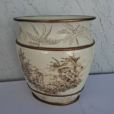 Sherry Kline Brown/cream Palm Design Planter