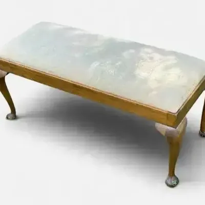 Vintage Chippendale Style Upholstered Bench with Ball & Claw Feet
