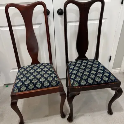 Queen Anne Style Upholstered Dining Side Chairs - 2pc