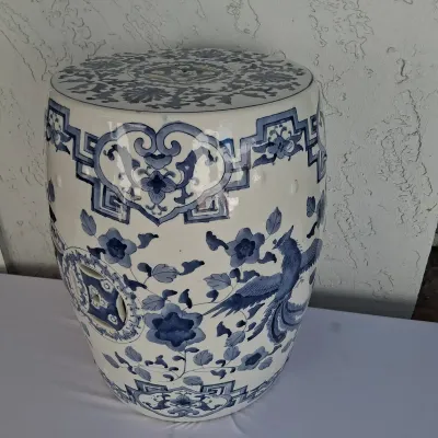 Blue and White Chinoiserie Garden Stool