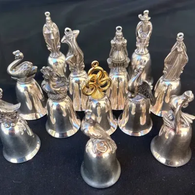 Vintage Reed & Barton Silver-Plated "Twelve Days of Christmas" Figural Holiday Bells Set