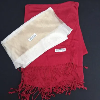 100% Silk Cream Scarf and Red Cashmere Scarf