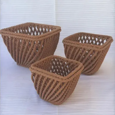 Vintage Taste Setter by Sigma Terracotta Woven Basket Planters, Italy - 3pc