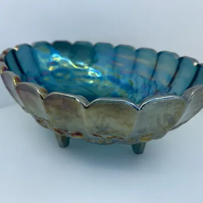 Blue Iridescent Vintage Carnival Glass Bowl
