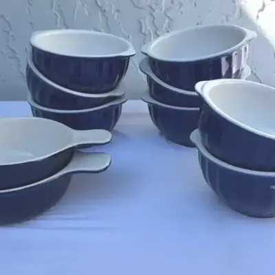 Vintage Cobalt Blue Stoneware Individual Bakeware Set Of 10
