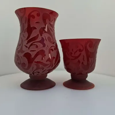 Princess House "Fantasia" Ruby Red Pressed Glass Candle Holders - Set of 2
