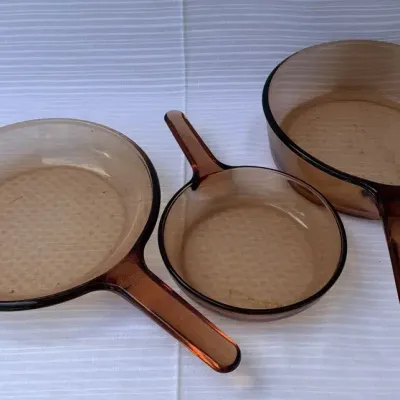Vintage Vision Wear Amber Glass Cookware Set 